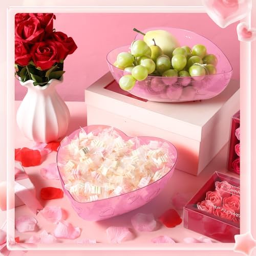 Wiwiqing 2 Pcs Heart Shape Dish 9.65 Inch Valentine Candy Bowl Dishes Plastic Love Fruit Plate Dessert Snack Salad Bowl for Home Valentine Anniversary Wedding(Pink,Heart)