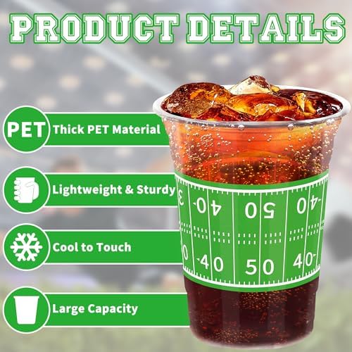 Heartome 100 PCS Football Plastic Cups, 16 OZ Plastic Cups, Brown Green Accessories Bulk, Disposable Cold Hot Drink Container for Football Party Supplies Touchdown Birthday Party Decorations, Decor