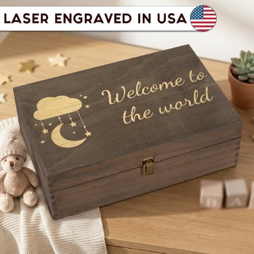 Welcome to the World Engraved Wooden Keepsake Box, Newborn Baby Memory Box with Inside Engraving, Baby Milestone Storage Box for Photos, Cards & Precious Keepsakes , X-Large ,14.15 x 9.5 x 4.5"