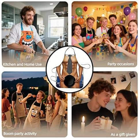 Hilarious Muscle Man Apron for Men - Adjustable Waterproof BBQ Apron, White Elephant Present for Husband and Dad