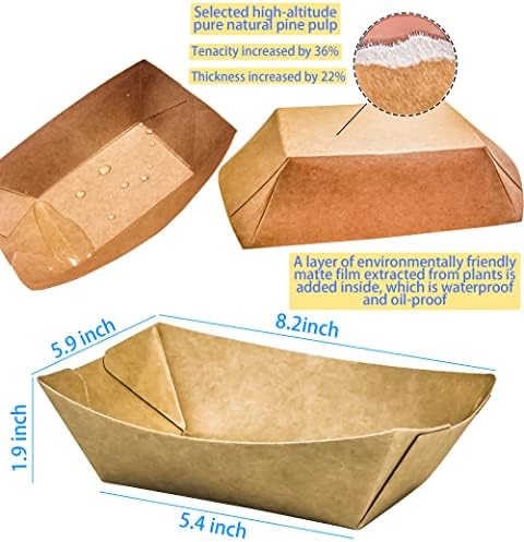 100 Pack 3lb Kraft Paper Food Trays, Heavy-Duty Paper Food Boat Disposable Serving Basket Tray for French Fries Nachos Snack Hot Dog Taco BBQ Popcorn Party Picnic Wedding Party (Brown)