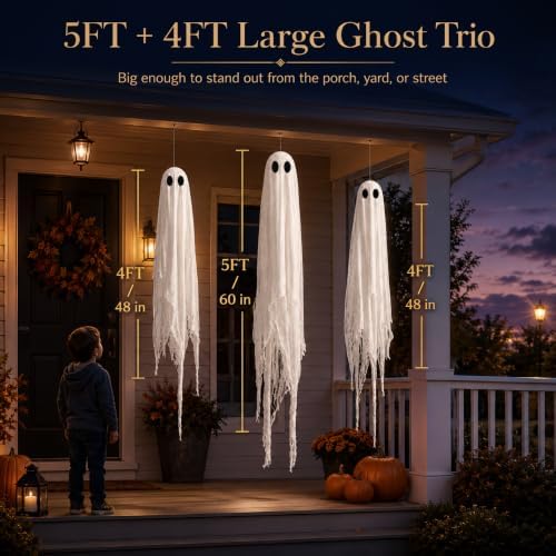 Halloween Decorations Outdoor 3 Pack Larger Pre-Assembled Hanging Ghosts