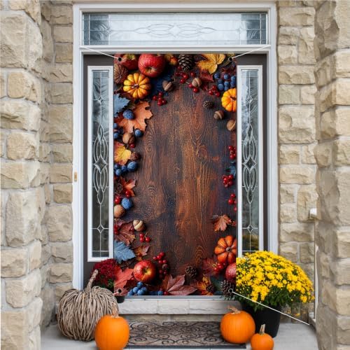Fall Door Cover,Maple Leaves Pumpkin Thanksgiving Banner Fall Decor
