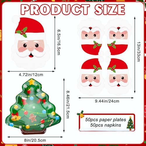 JULBEAR 100PCS Christmas Paper Plates and Napkins Sets for Party Supplies