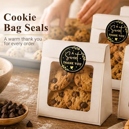 A Sweet Thank You Stickers, Black Gold Foil Favor Labels for Wedding, Baby Shower, Dessert Table, Small Business Packaging, Bakery Gift Wrapping & Party Supplies, 100PCS 1.6 Inch