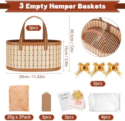 Dreamtop 3 Set Baskets for Gifts Empty, Woven Bamboo Gift Basket Empty Large with Handles, Sturdy Gift Basket Kit Empty to Fill for Christmas Birthday Baby Shower Wedding Gift