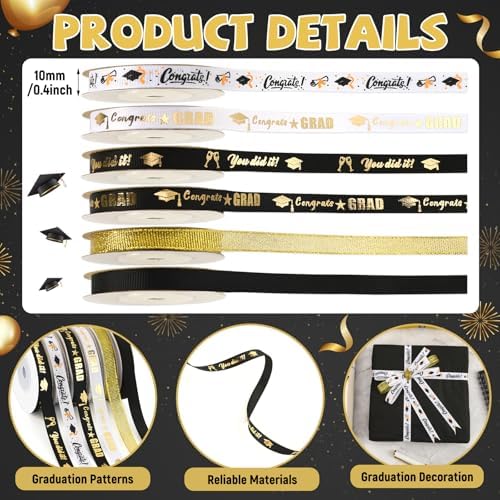 DECYOOL Graduation Ribbon 3/8" Wide 60 Yards Congrats Grad Grosgrain Ribbon