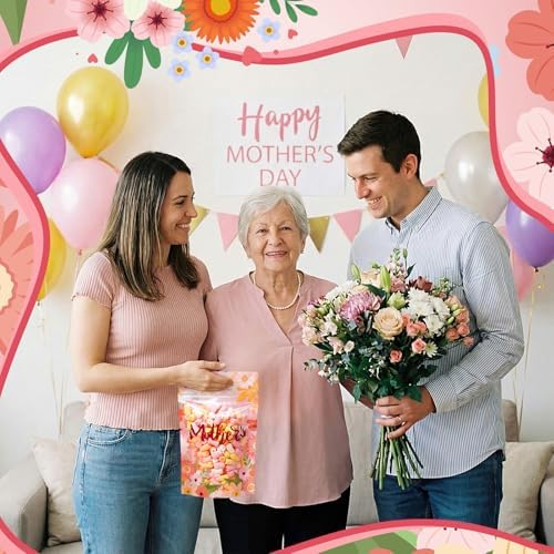 Engrowtic 50 Pcs Mother's Day Plastic Gift Bags with Handles Resealable Pink Flower Mom Candy Treat Goodie Cookie Bags for Happy Mothers Day Party Favor Wrapping Supplies