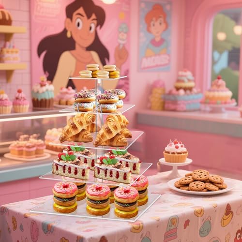 YestBuy 5 Tier Square Acrylic Cupcake Tree Tower Display Stand Display for Pastry Wedding Birthday Party