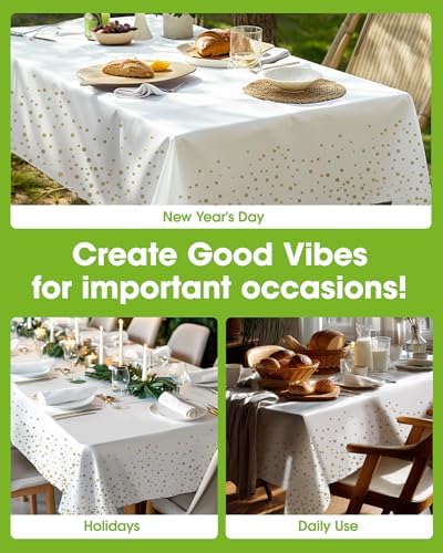Pureegg Plastic Table Cloth Disposable 8 Pack 54 x 108 Inch, White Gold