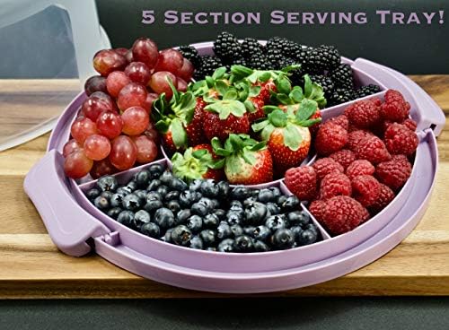 Top Shelf Elements Round Cake Carrier Two Sided Cake Holder Serves as Five Section Serving Tray, Portable Cake Stand Fits 10 inch Cake, Cake Box Comes With Handle, Cake Container Holds Pies (Lilac)