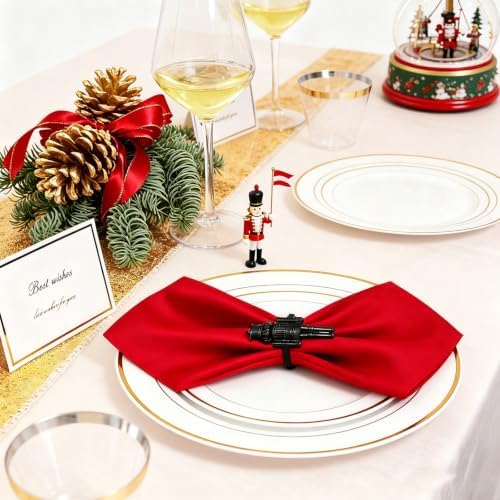 Halloween Christmas Napkin Rings Set of 12 Black Nutcracker Napkin Holder for Gothic New Year Festival Gathering Home Dining,Western Solider Kitchen Table Decor for Baby Shower Wedding Party