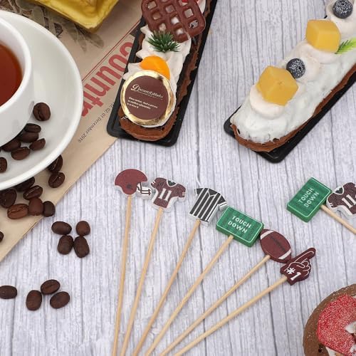 Aodaer 200 Pieces Football Toothpicks 5.12 Inch Football Cocktail Picks Food Picks for Appetizers Bamboo Football Skewers for Sports Birthday Rugby Football Themed Party Decoration