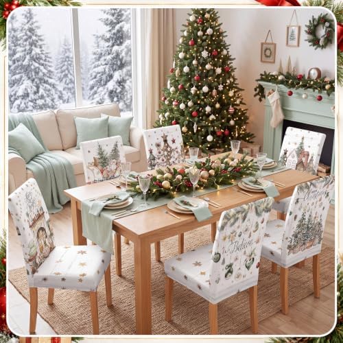 Moukeren 6 Pcs Watercolor Christmas Chair Covers Farmhouse Dining Slipcover