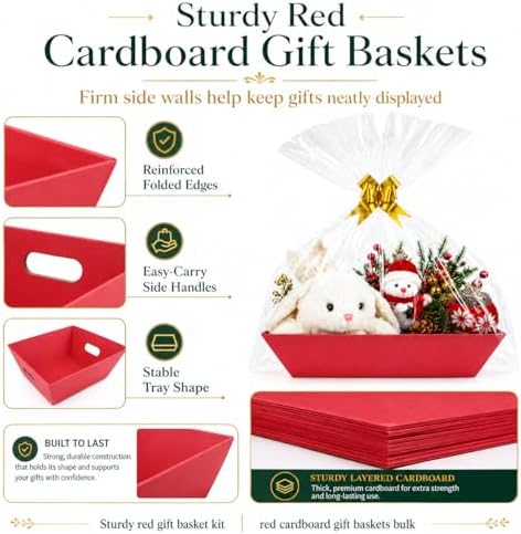 CDIVEFTN Red Empty Gift Baskets, 5 Pack 12x10 in with Bags and Bows
