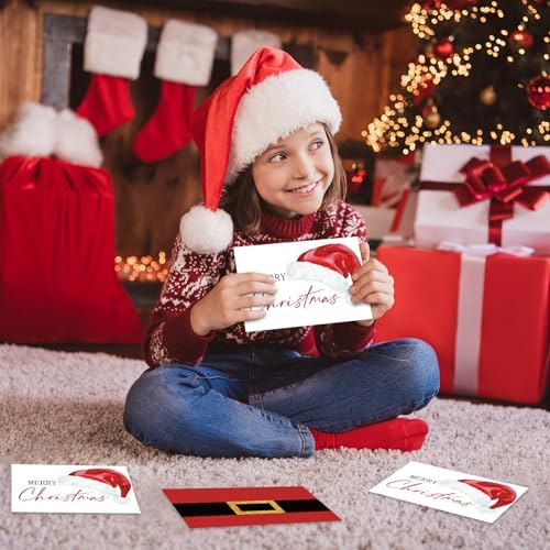 Whaline 50 Pcs Christmas Greeting Cards Santa Claus Blank Note Cards Boxed Blank Note Card with Envelope Stickers for Xmas Party Invitations, 4 x 6 Inch