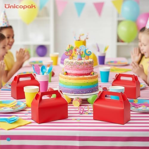 UnicoPak 30 Pack Red Party Favor Bag Boxes, Gable Gift Boxes for Treats Goodies Candies Cookies, Ideal for Red Party Favors, Theme Birthday Party, Valentine's Day, 6.5x3.5x3.5 Inches