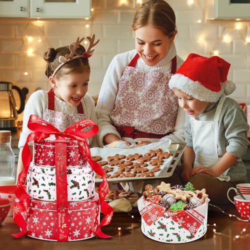 Yaomia 3 Pack Christmas Cookie Tins with Lid Vintage Metal Cookie Tins