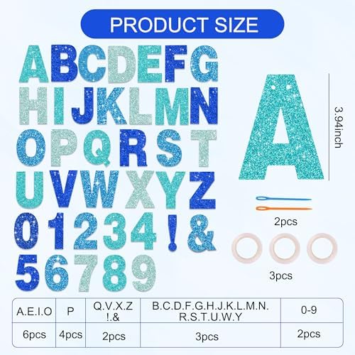 BEISHIDA Glitter Blue Mix 116 PCS A-Z DIY Letter Custom Banner Party Decor