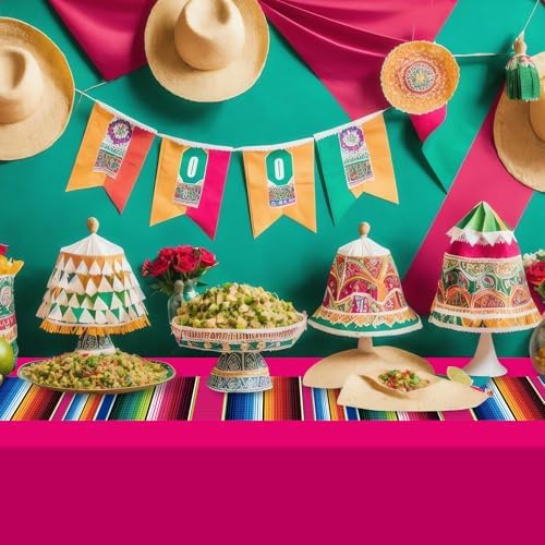 12 Pcs Mexican Fiesta Plastic Tablecloth, Rectangle Disposable Table Cloth Striped Table Cover for Cinco De Mayo Taco Night Fiesta Party Decoration, Mexican Wedding Birthday Home Decor, 108 x 54 Inch