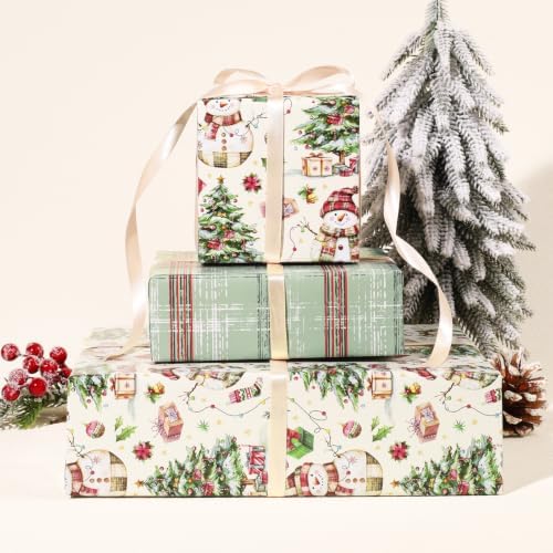 LaRibbons Vintage Reversible Plaid Christmas Wrapping Paper 17 In x 33 Ft