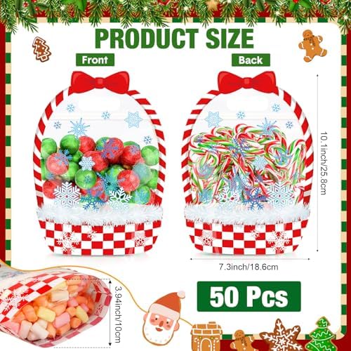 Fuutreo 50 Pcs Winter Gift Bags, Clear Snowflake Resealable Plastic Pouches