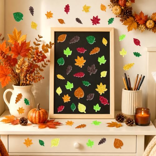 581 PCS Fall Leaf Foam Stickers, Glitter Autumn Leaf Stickers, 8 Colors