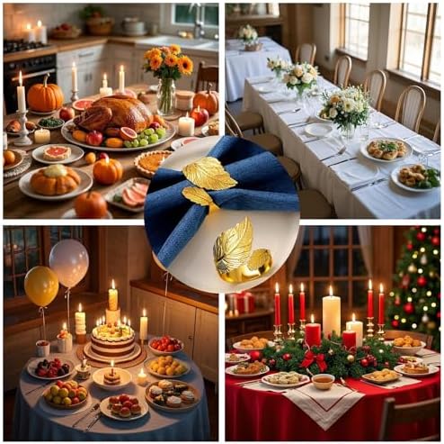 Gold Napkin Rings Set of 50, Bright Golden Leaf Napkins Rings Holders