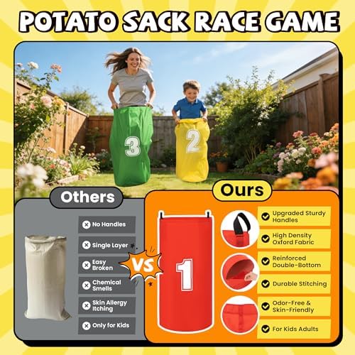 ropoda Field Day Games, Outdoor Carnival Games Potato Sack Race Bags for Adults and Kids, Bean Bags, Soft Plastic Cones,Ring Toss Set,Egg and Spoon Race, Outdoor Games Easter