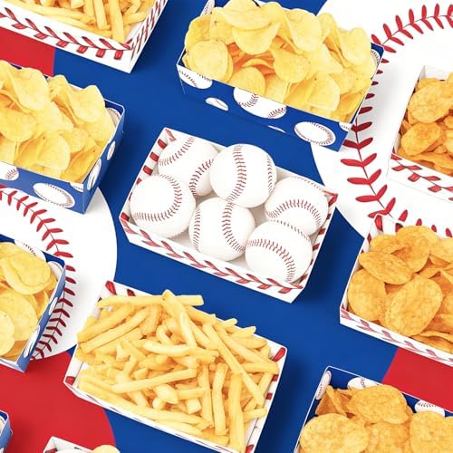 50 Pcs Baseball Party Decorations, Disposable Food Tray, 2 Designs
