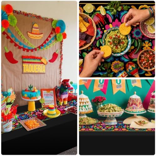 3 Pcs Mexican Fiesta Plastic Tablecloth,108 x 54 Inch