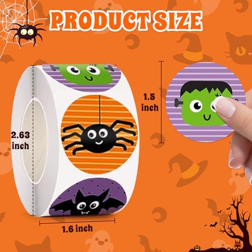 Byhoo Halloween Stickers 1000 Pcsfor Kids, Pumpkin Bat Spider Stickers Roll