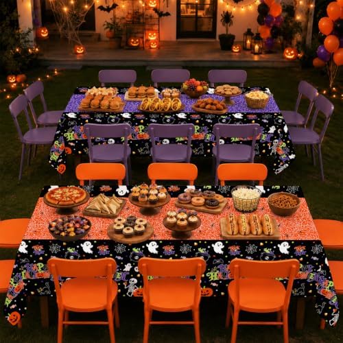 2 Pack Halloween Tablecloth, 54 x 108 Inch Disposable Plastic Table Cover, Halloween Party Supplies for Halloween Decor
