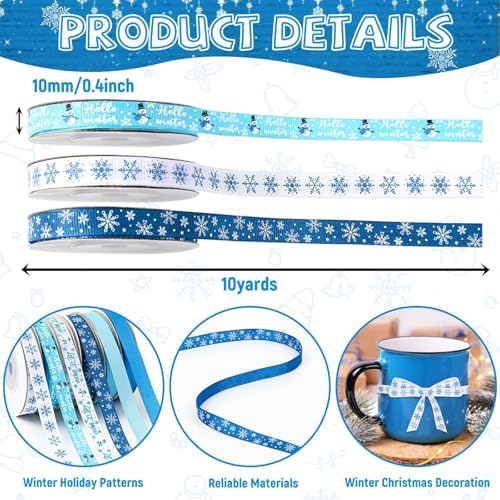 DECYOOL Winter Ribbons for Gift Wrapping, 6 Rolls 60 Yards Christmas Ribbon
