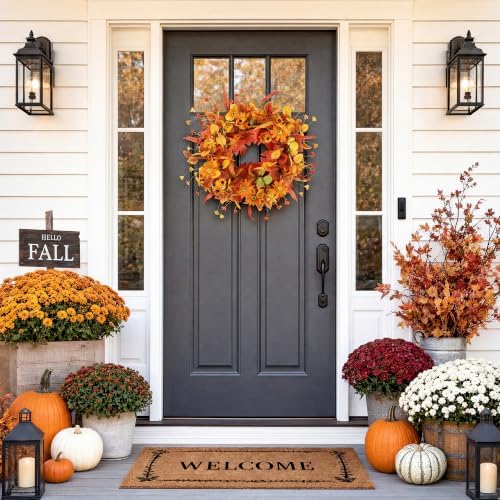 Pinkpum 22" Fall Wreath Front Door Artificial Daisy Wall Decor Autumn
