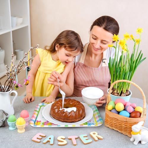 JarThenaAMCS 3Pcs Easter Serving Trays Reusable Serving Dishes Watercolor Pastel Plaid Rabbit Egg Platter for Spring Party Sharing Snacks Fruits Dessert, 13 x 10 Inch