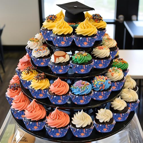 Whaline 300 Pcs Graduation Cupcake Liners Paper Baking Cups Orange Blue Congrats Graduation Cap Muffin Holders Wrappers for College High School Grad Party Decor Supplies, 2 x 1.2 Inch