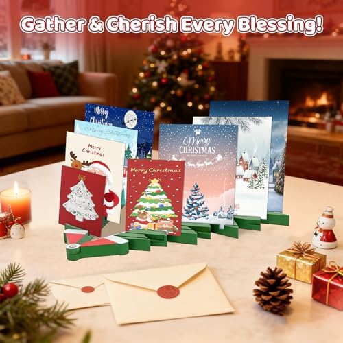 Adjustable Wooden Christmas Card Display Stand; Holds Up to 26 Cards, Perfect for Greeting Cards, Photos & Postcards; Tabletop, Shelf, Desk & Mantel Decor