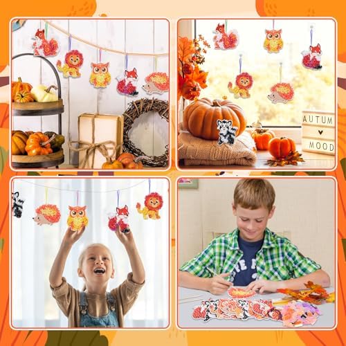 Fennoral 12 Pack Fall Craft Kit for Kids Make You Own Fall Animals Poke in Art Kit Fall Arts and Crafts DIY for Kids Boys Girls Party Supplies Thanksgiving Autumn Decoration