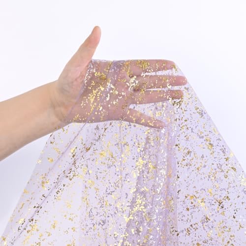 Artoid Mode Grayish Purple Gold Gauze Table Runner 120 Inch 10FT, Glitter Metallic Foil Sheer Dining Wedding Anniversary Holiday Birthday Table Decor for Home Party