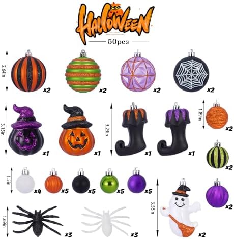 50 Pcs Halloween Ornaments for Tree Decorations, Shatterproof