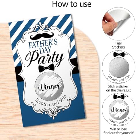 TOUNER 50Pcs Father's Day Party Scratch Off Game Cards, Father's Day Scratch Cards for Family Gathering Backyard BBQ Birthday Retirement Lottery Prize Raffle Tickets Favors Business Promotion