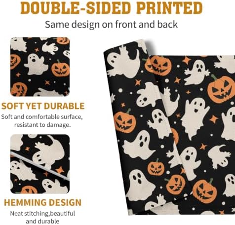 Halloween Placemats Set of 4 12x18 Inch Cute Ghost Pumpkin Table Mats Orange and Black Spooky Rustic Farmhouse Place Mat for Party Kitchen Dining Fall Decor