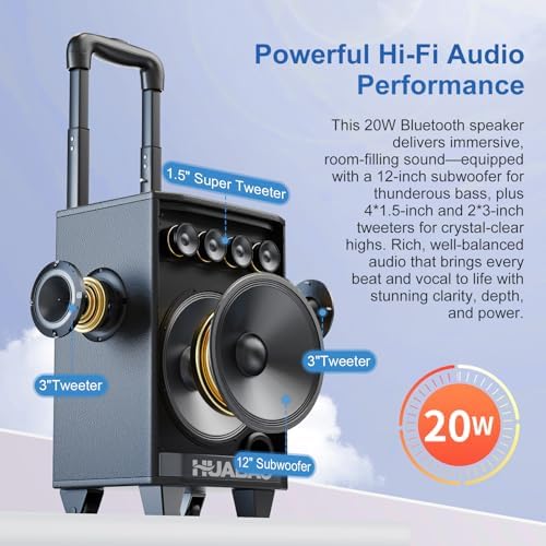 Portable Karaoke Machine with 2 Wireless Microphones, Bluetooth Speaker with Lights and Trolley Wheels, 6600mAh Rechargeable PA System, FM/AUX/USB/TF, Remote, Bass/Treble/Echo Adjust, Ideal for Party