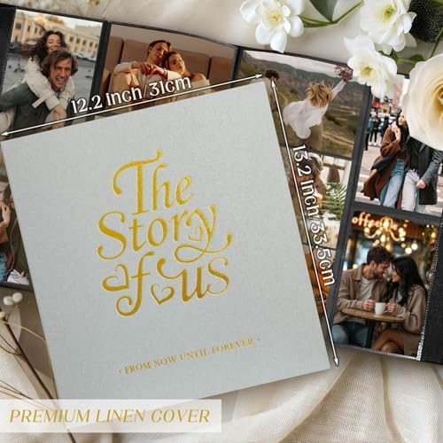Lanpn Couple Photo Album 4x6 600 Pockets - The Story of Us, Linen Large Wedding Anniversary Picture Albums Book Horizontal Vertical Photo for Newlywed Engagement Love Stories Valentine's Day (Grey)
