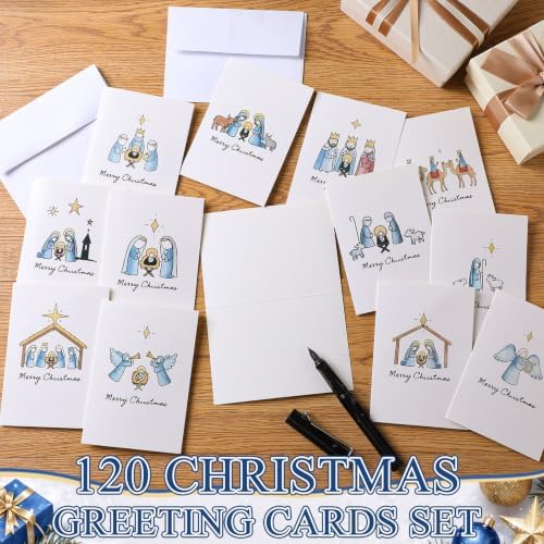 AmazingSpark 120 Pack Christian Xmas Cards with Envelope Bulk White Jesus
