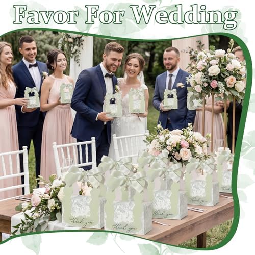 ForraFun 50 Sets Floral Wedding Favor Boxes with Pearl Pendant Bow, Green