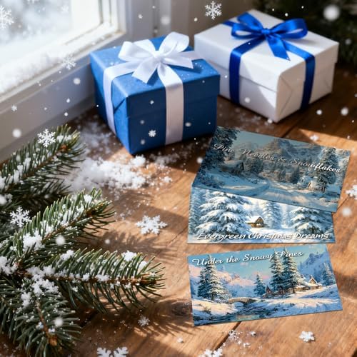Nuanchu 80 Pcs Winter Snowy Forest Holiday Cards Bulk 4 x 6 Inch Christmas Pine Tree Postcards Xmas Snowy Mountain Greeting Card for Winter Holiday Birthday Party, 20 Designs