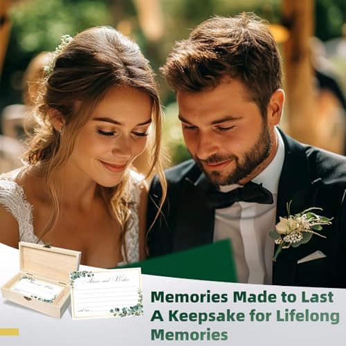 Eucalyptus Wedding Advice and Wishes Cards with Gift Box - 60 Greenery Marriage Advice Cards for Bride and Groom - Bridal Shower Games and Wedding Guest Book Alternative for Reception