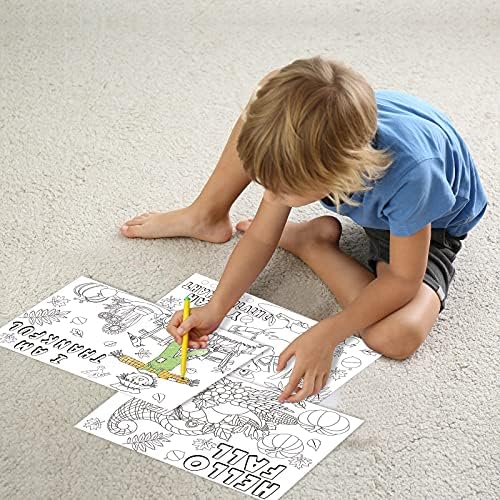 12 Pcs Fall Thanksgiving Placemats Turkey Pumpkin Coloring Activity Paper Placemats Disposable Crafts Table Mats for Adult Thanksgiving Party Supplies, 4 Styles